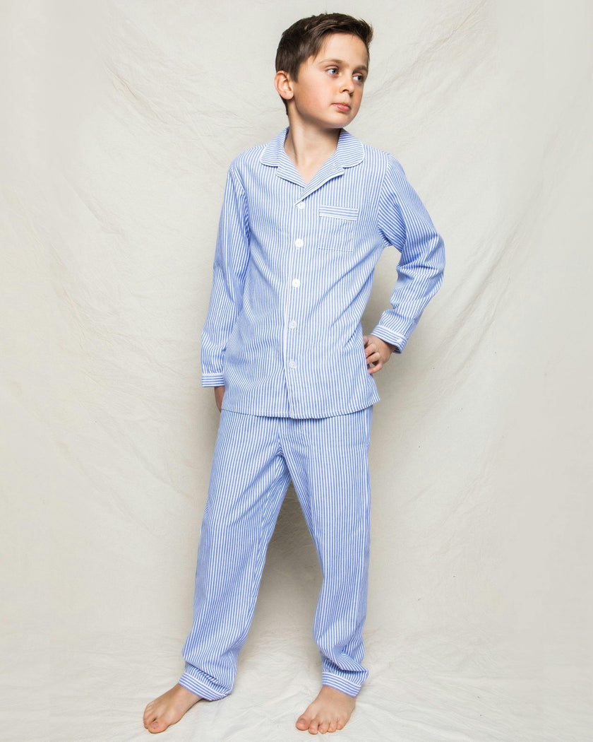 Kid's Twill Pajama Set in French Blue Stripes