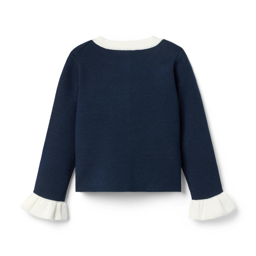 Ruffle Cuff Cardigan, navy blue