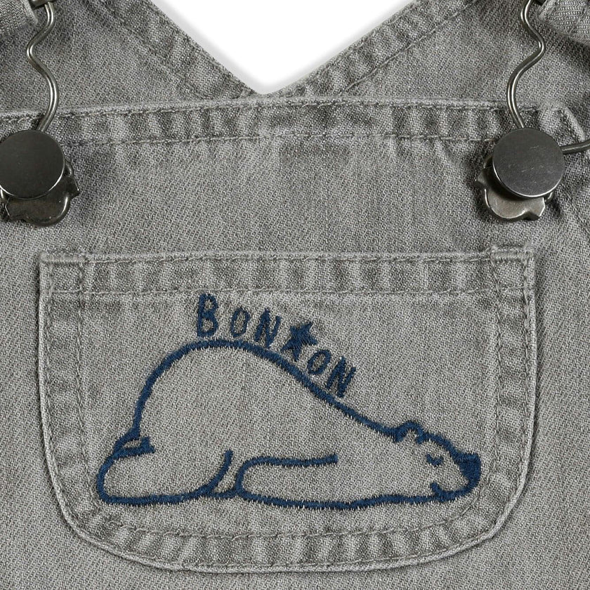 BONTON Soft Grey Embroidered Icare Baby Overalls