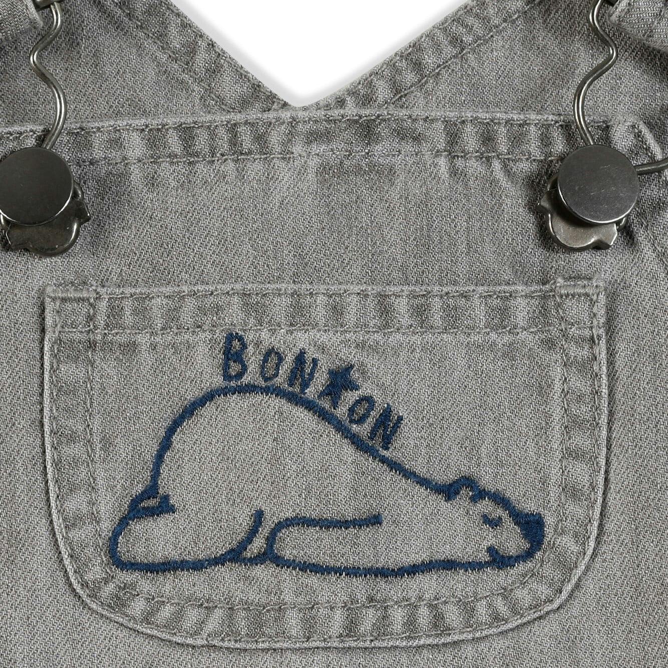 BONTON Soft Grey Embroidered Icare Baby Overalls