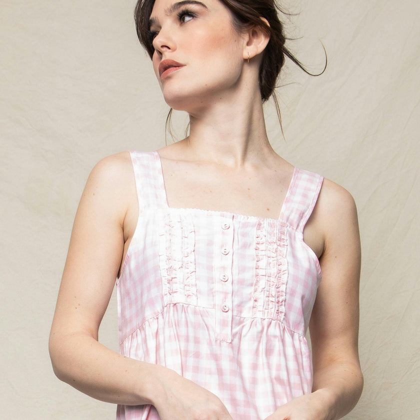 Women's Twill Charlotte Nightgown in Pink Gingham