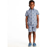 Boys Short Sleeve Cabana Set | Navy Stripe Shark