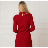Organic Mock Neck Cable Sweater Dress, Red