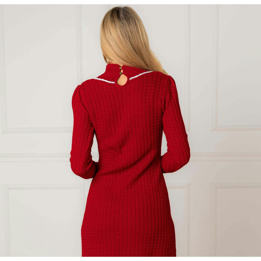 Organic Mock Neck Cable Sweater Dress, Red