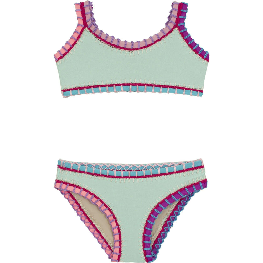 Sporty Rainbow Embroidered Bikini, Blue