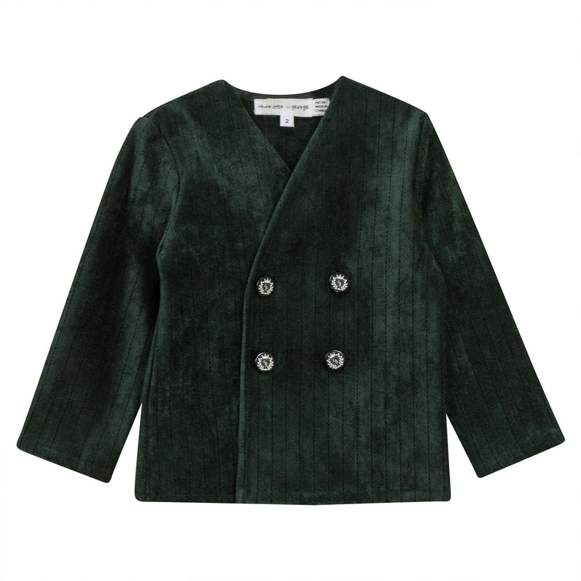 Striped Velour Double-Breasted Button Front Jacket