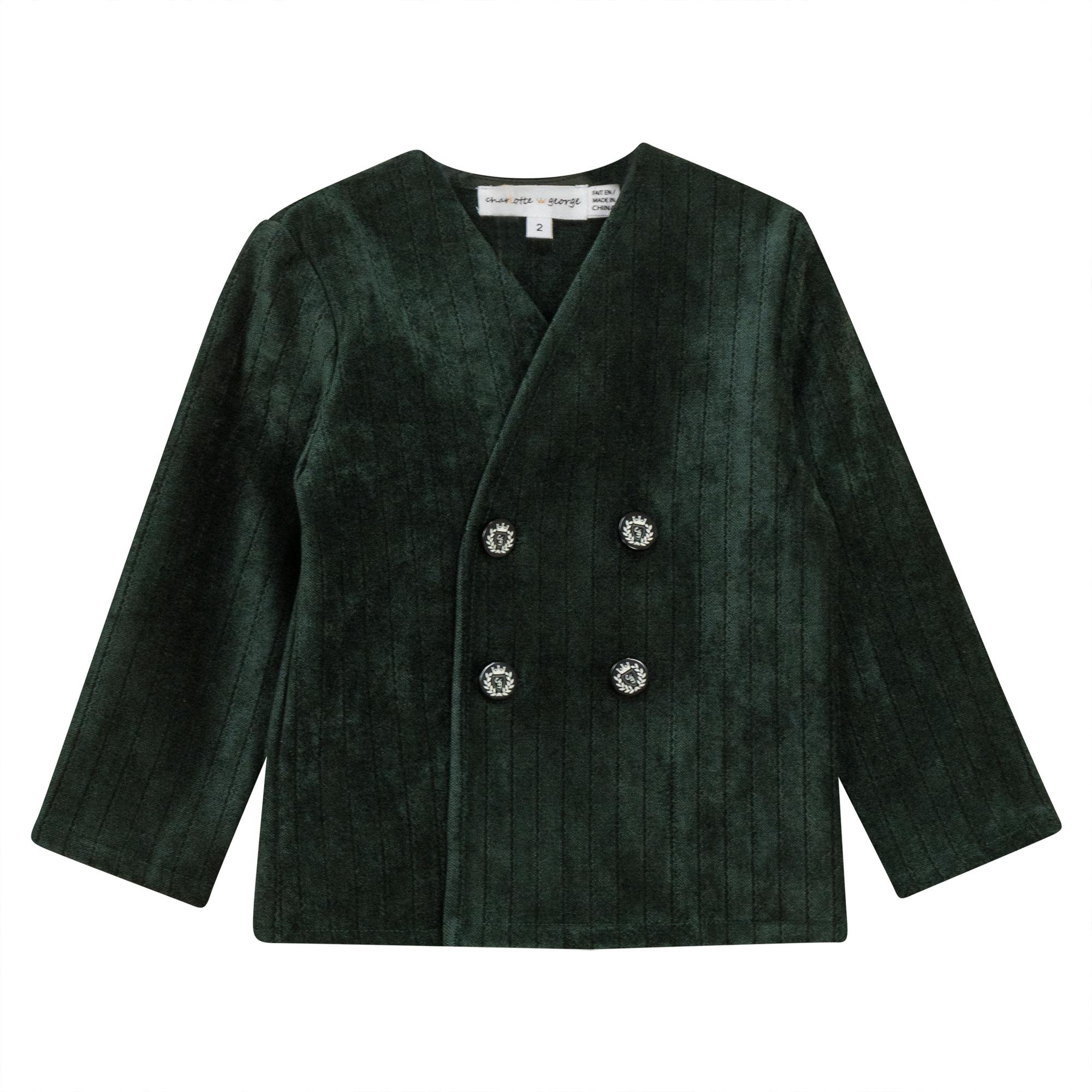 Striped Velour Double-Breasted Button Front Jacket