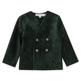 Striped Velour Double-Breasted Button Front Jacket