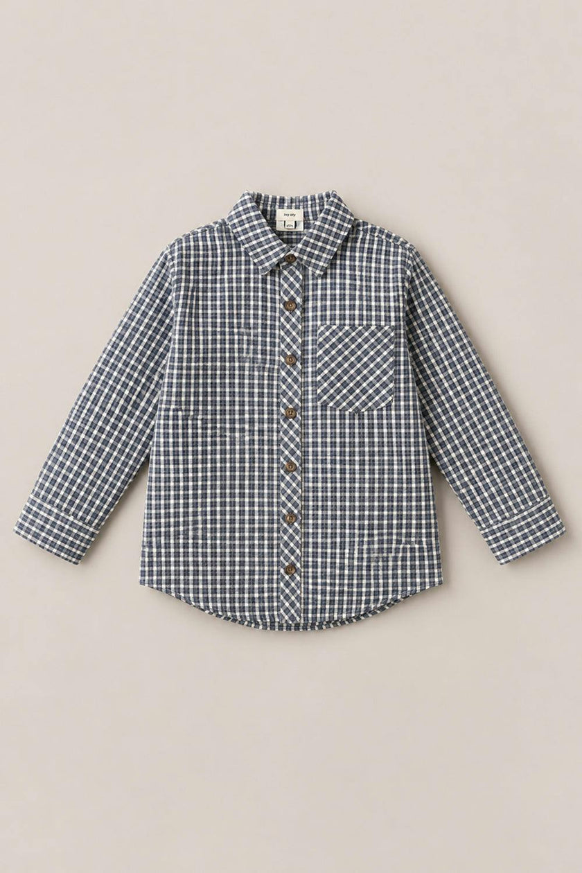 Boys John Shirt in Prussian Blue Plaid