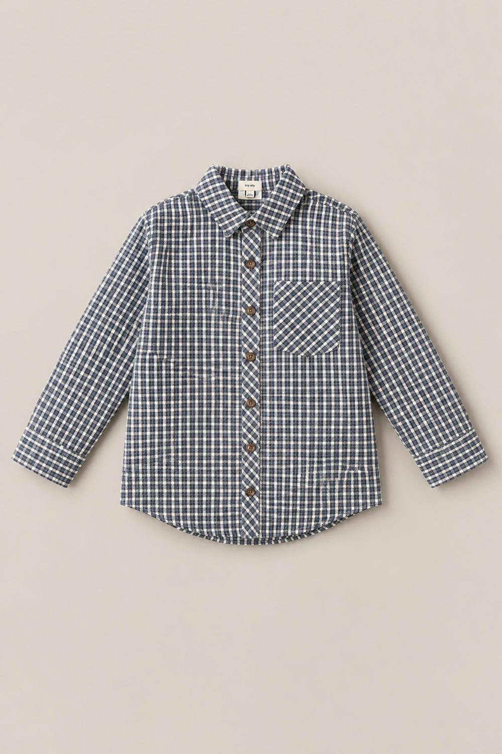 Boys John Shirt in Prussian Blue Plaid