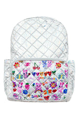 Silver Hologram Doodle Art Quilted Backpack