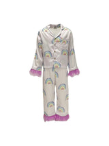 Rainbow Feather Trims Silk Pajama Set