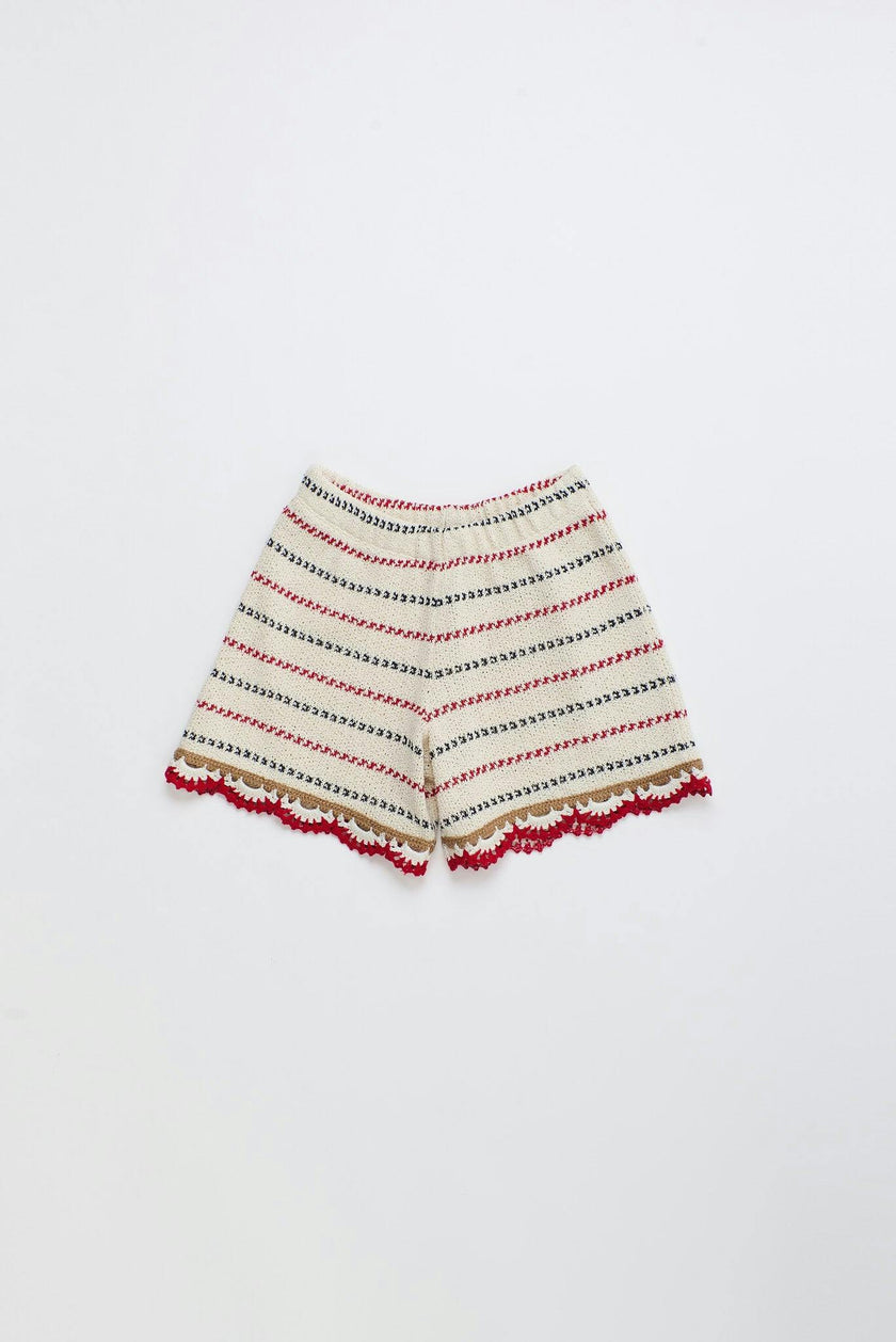 BARCOS KNIT SHORTS OFF WHITE / RED