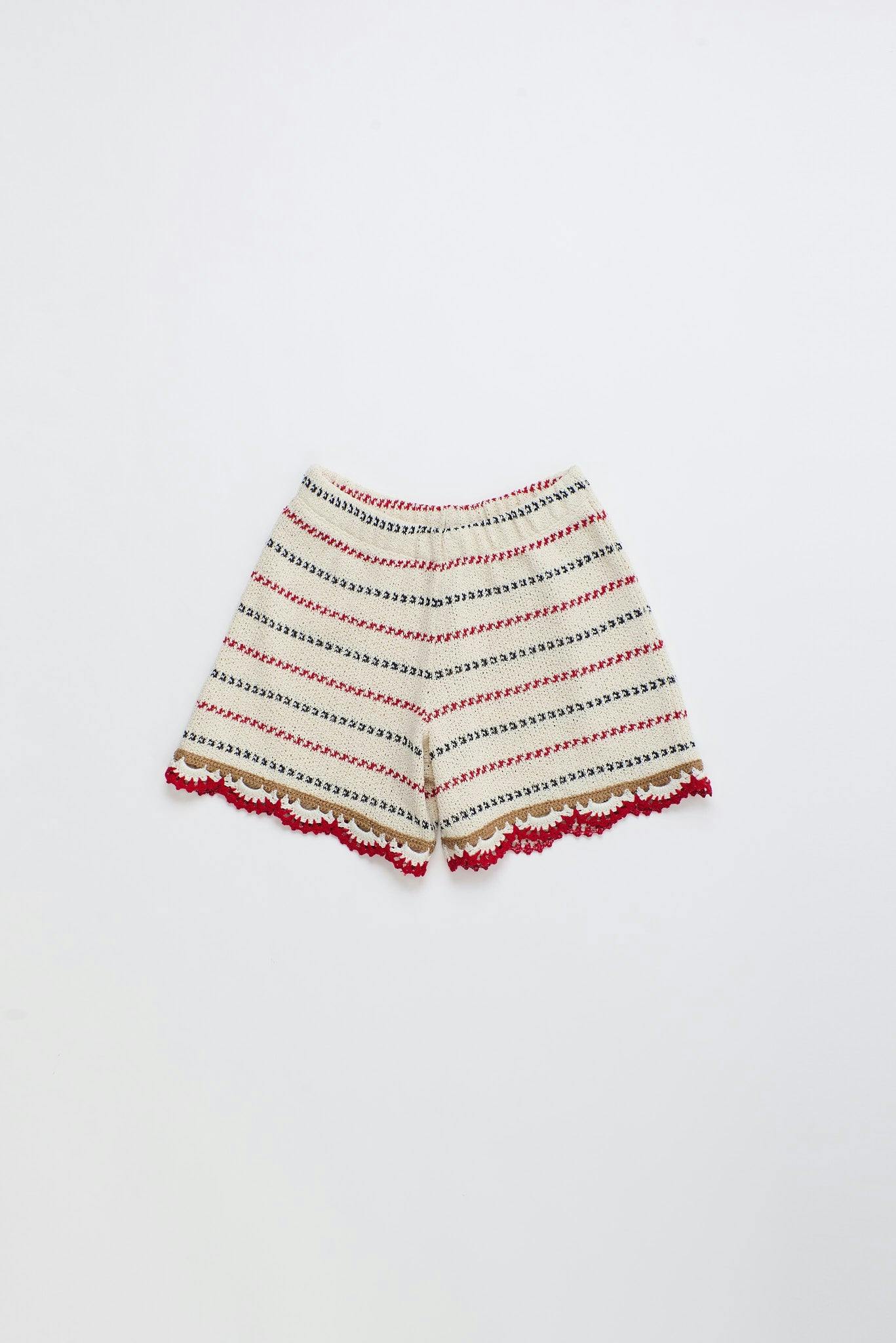 BARCOS KNIT SHORTS OFF WHITE / RED