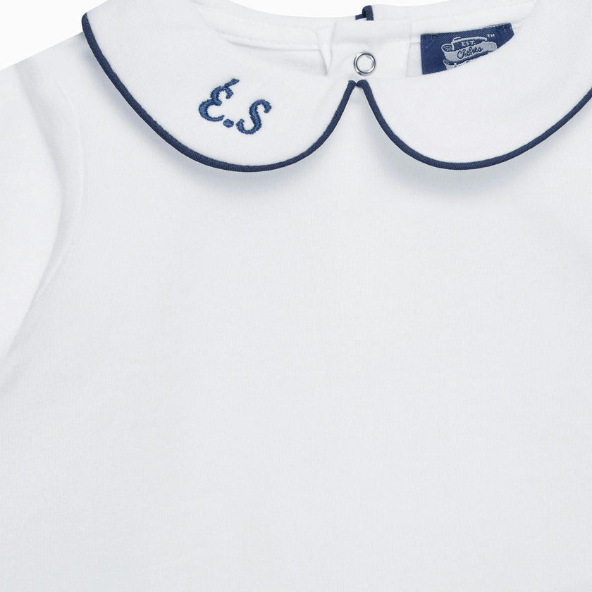 Baby Long-Sleeved Milo Bodysuit in White/Navy