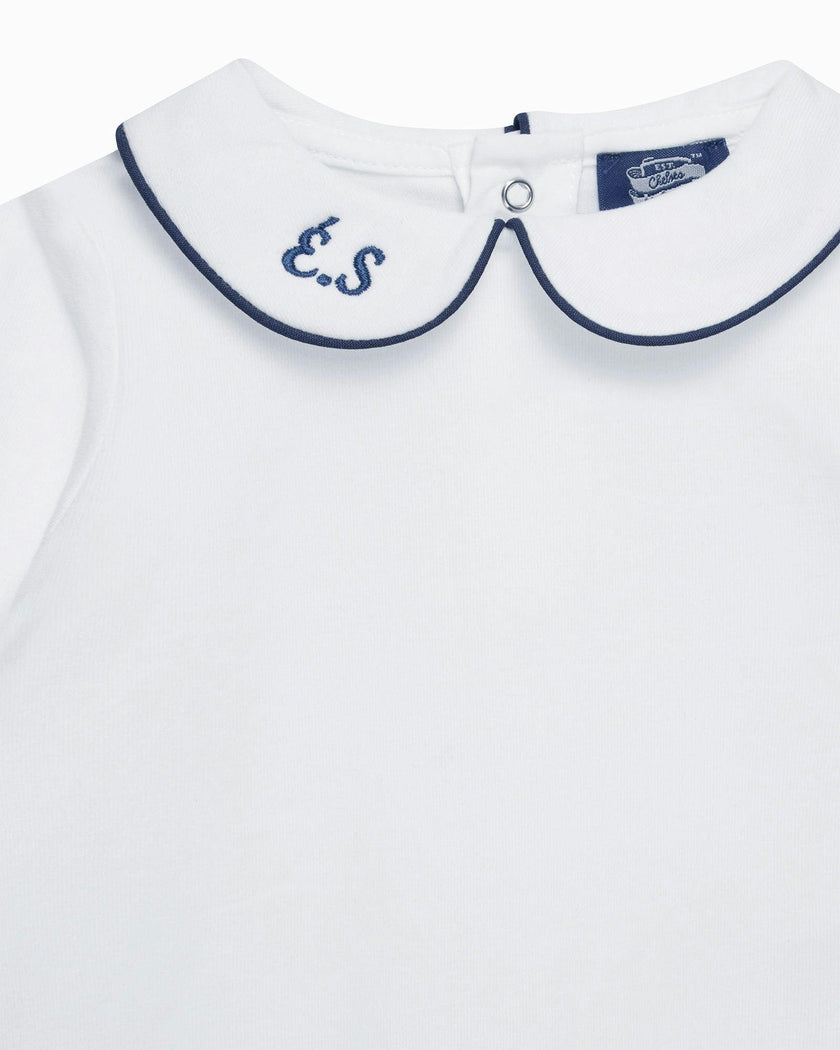 Baby Long-Sleeved Milo Bodysuit in White/Navy