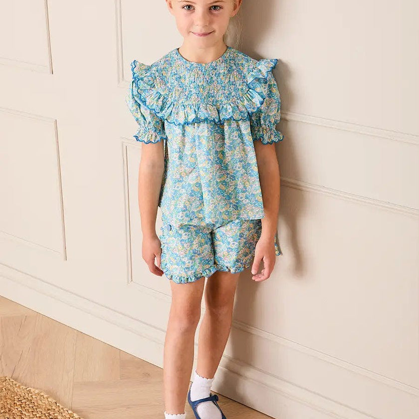Leontyne Floral High Waisted Shorts in Blue Made with Liberty Fabric (2-12yrs)