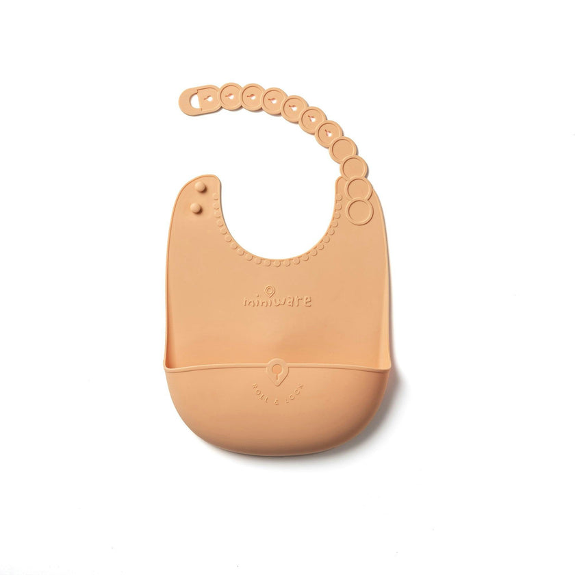Roll & Lock Silicone Bib 2-pack - Toffee + Dove Grey