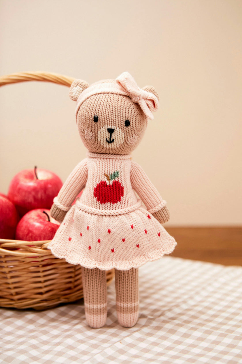 Emma the bear with apple 11"- Pink
