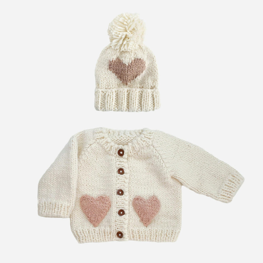 Heart Cardigan and Hat Set - Blush