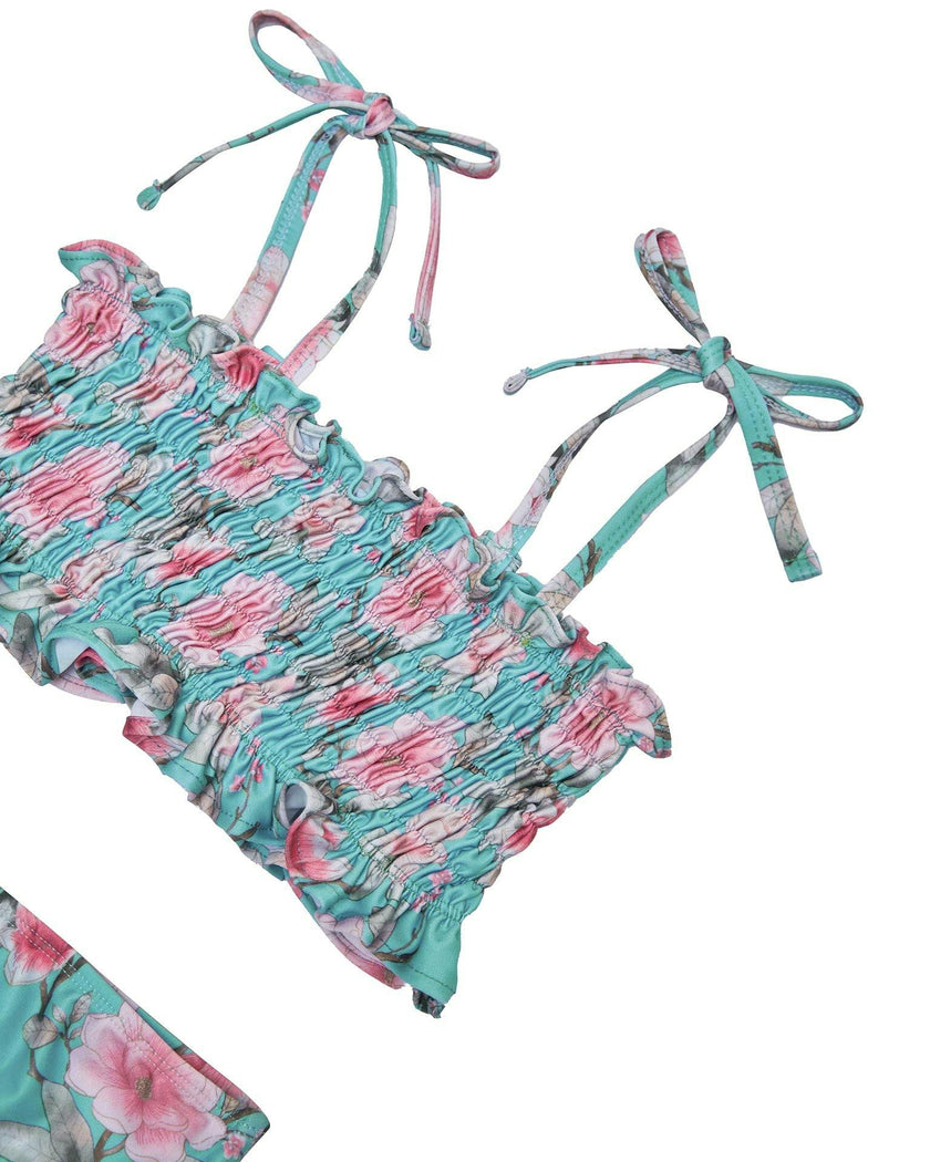 Girls Ruched Bikini Set – Adjustable Straps & High-Waisted Bottoms (Meadowlight)