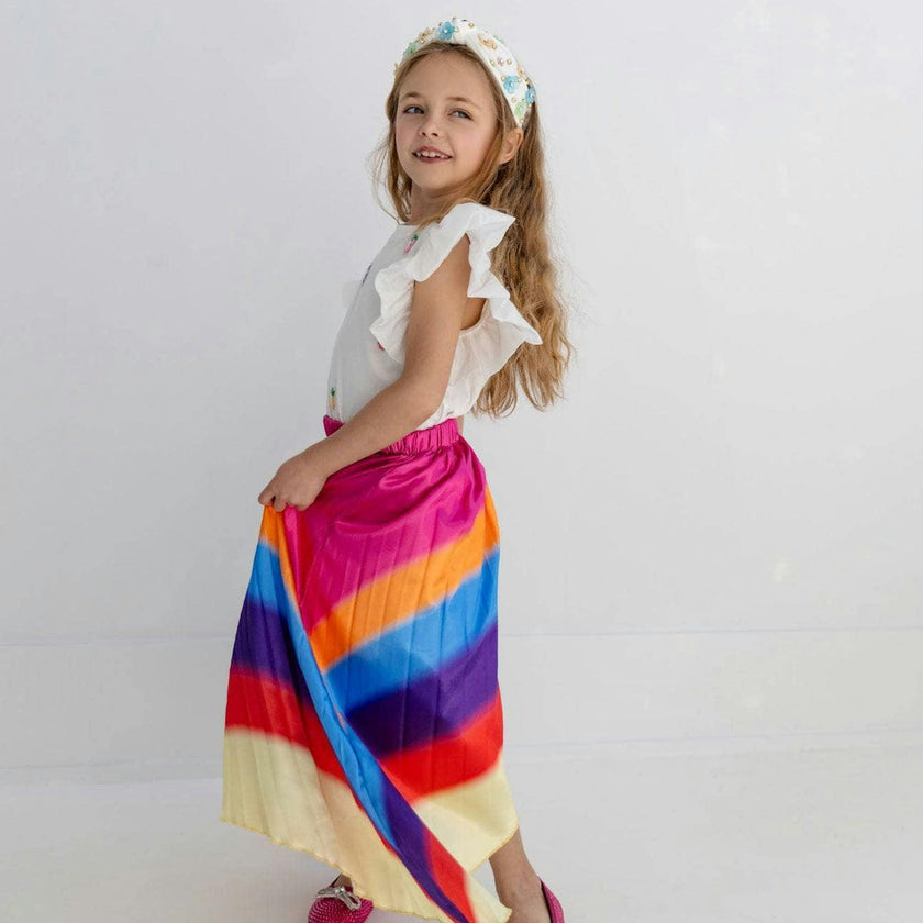 Rainbow Pleated Midi Skirt