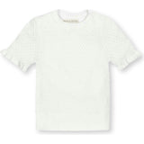 Organic Short Sleeve Ruffle Edge Sweater Knit Top, White