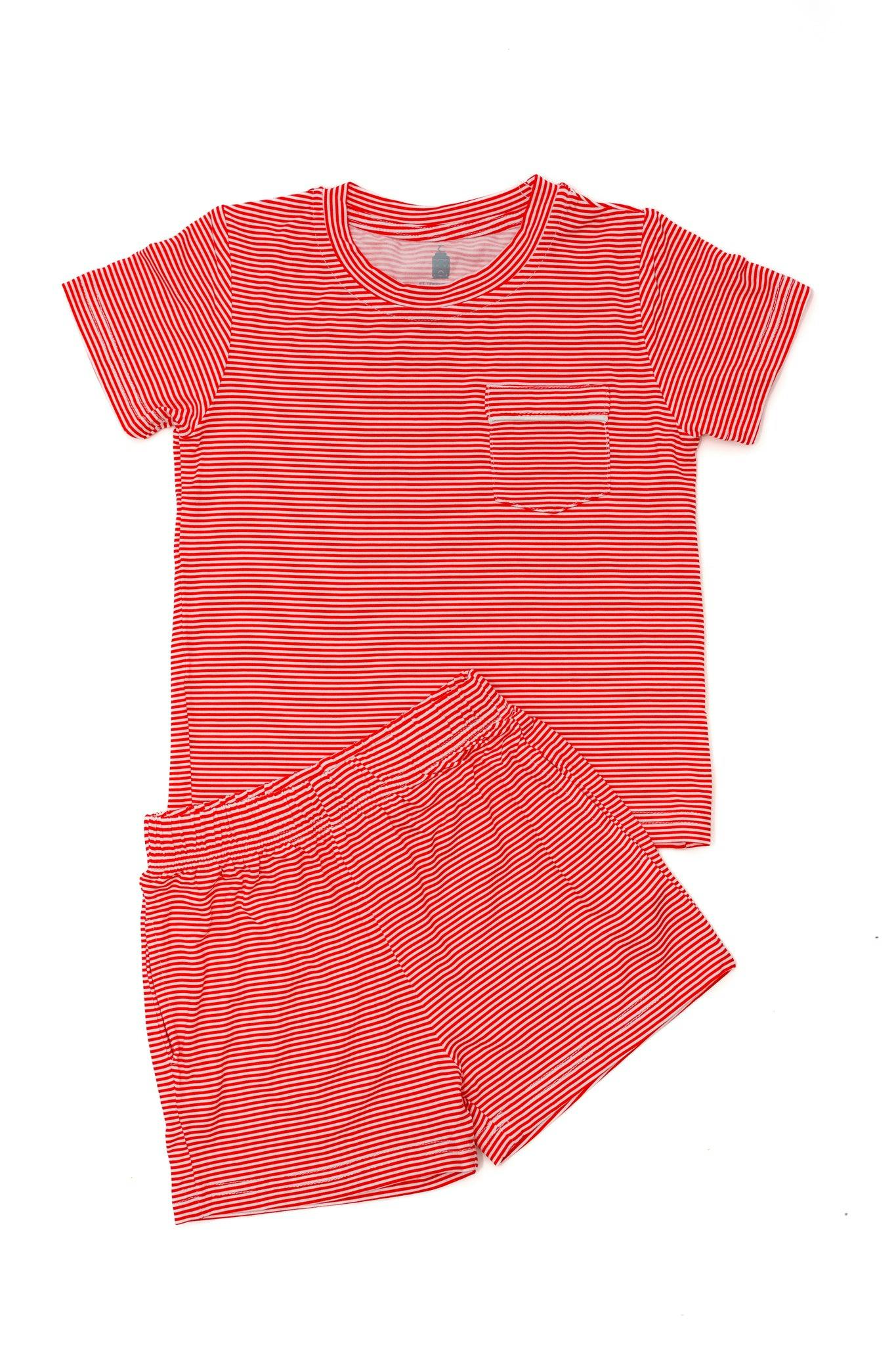 Red Mini-Stripe Shorts & T-Shirt Set