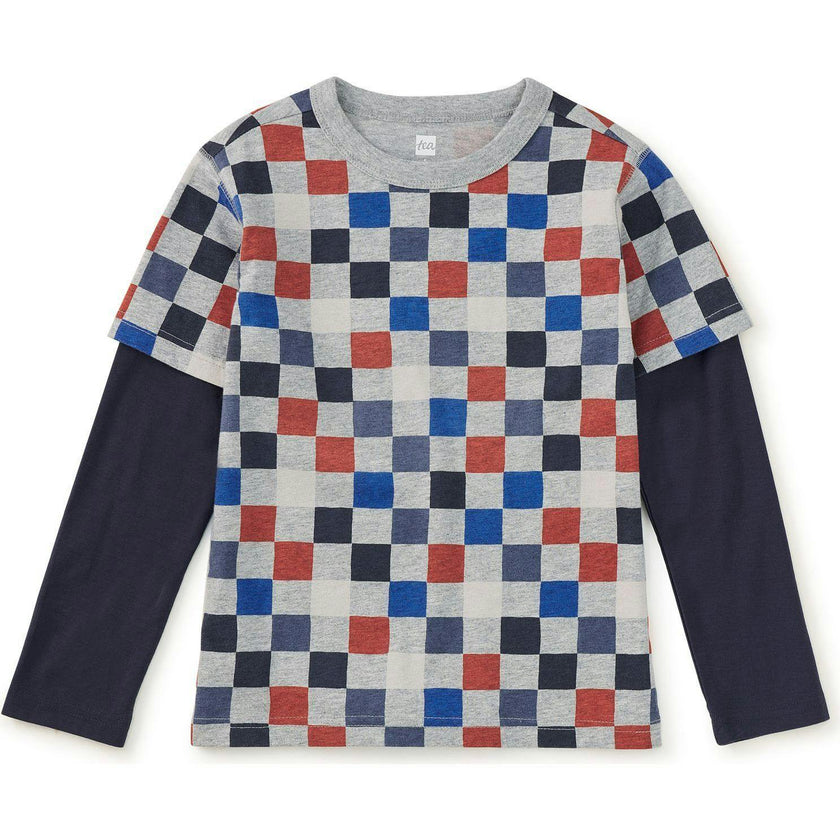 Printed Layered Sleeve Tee, Red