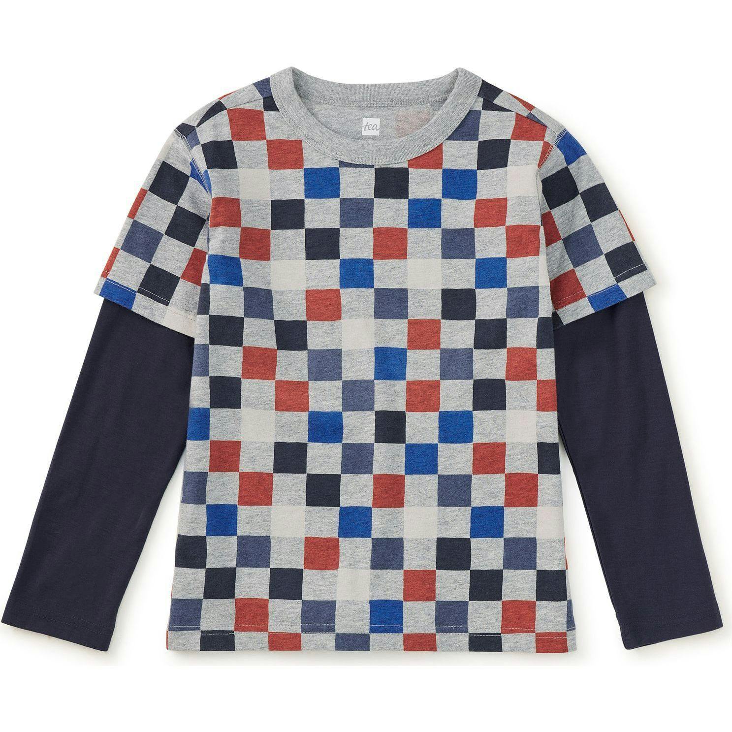 Printed Layered Sleeve Tee, Red