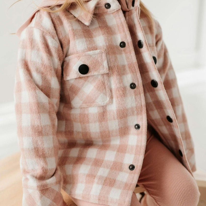 Hooded Shacket Pink Plaid