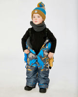 Kids One Piece Play Snowsuit Grey And Blue Dinosaur Print