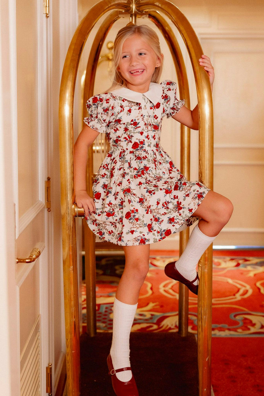 Mini Aveline Dress in Red & Green Rustic Floral