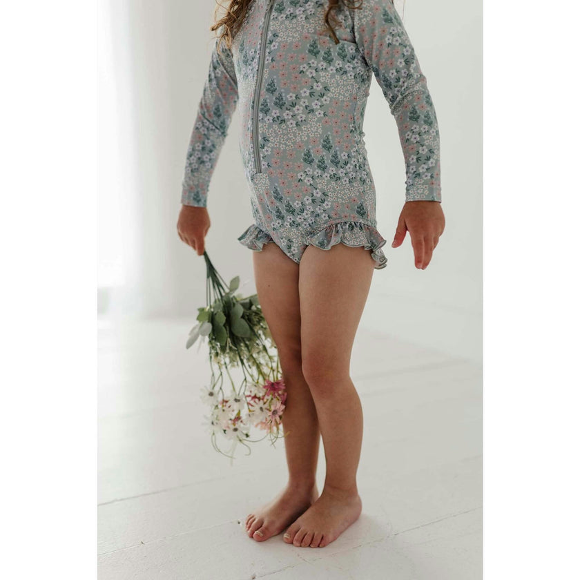 Girl's One-Piece Ruffle Rash Guard Swimsuit