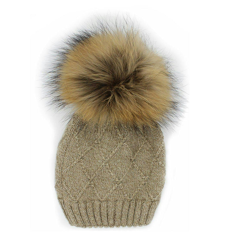 Chunky Knit Hat With A Genuine Fur Pom (TikTok)