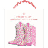 Packed Party Confetti and Fringe Cowboy Boot Mylar Balloons Set of 2 - 21-Inch Pink Boot-Shaped Balloons with Confetti Fill and Shiny Fringe Detailing