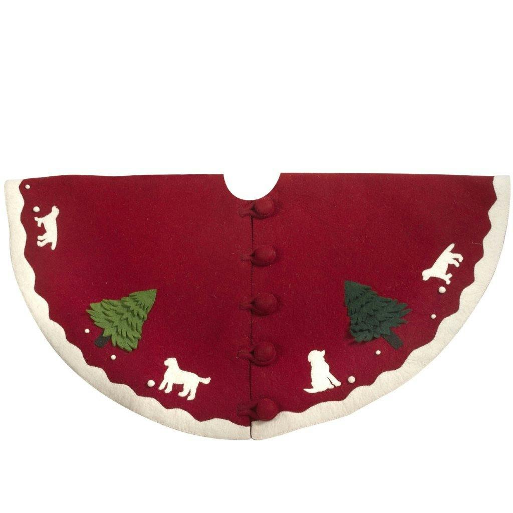 Hand Felted Wool Dogs and Trees Red Christmas Tree Skirt 60