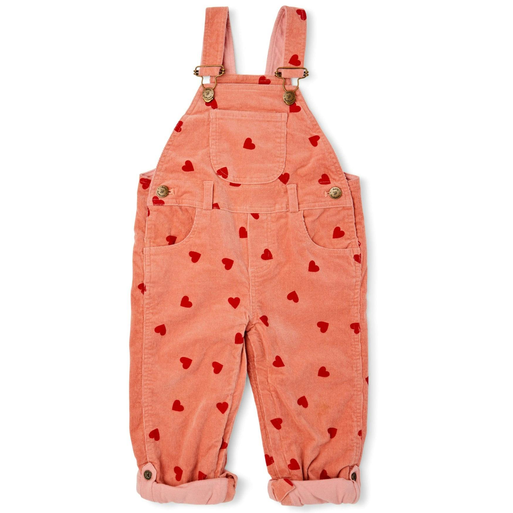 Heart Print Corduroy Overalls