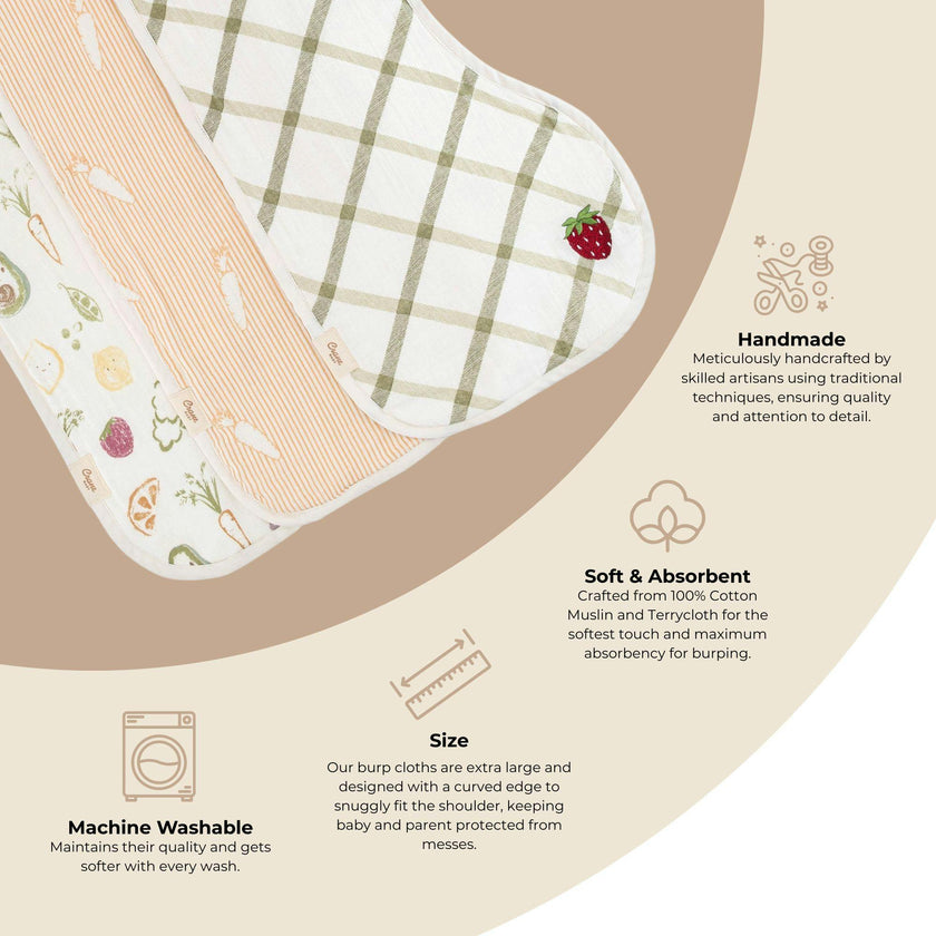 Clementine Fruits & Veggies Cotton Burp Cloth Set