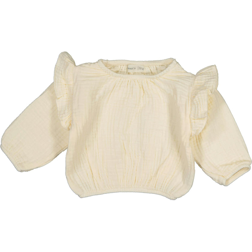 Gauze Long Sleeve Blouse with Ruffled Shoulders