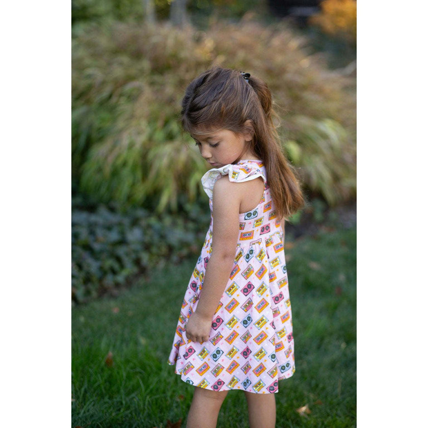 Racer Back Twirly Dress in Cassettes/Stars