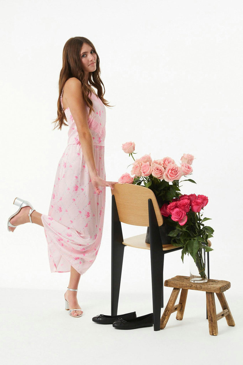 Margot Vintage Rose Ballet Pink With Ballet Pink Lace Satin Tank With Lace Trim