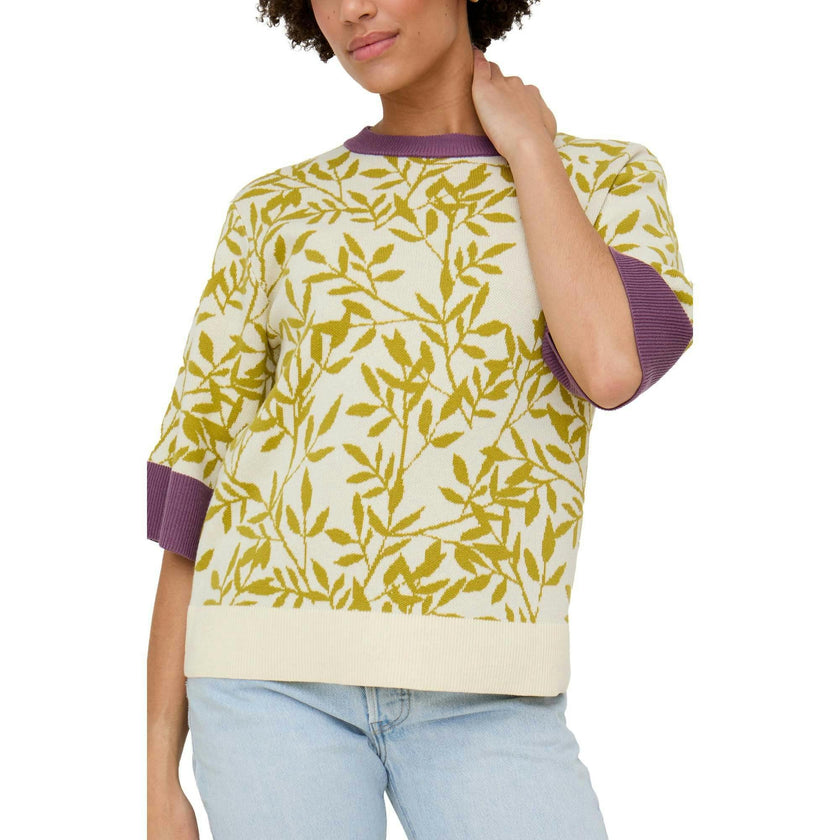 Daffodil Slouchy Leaf Print Knitted T-shirt