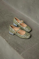 Agnese 2-Color Glitter Buckle Strap Mary Jane Shoes