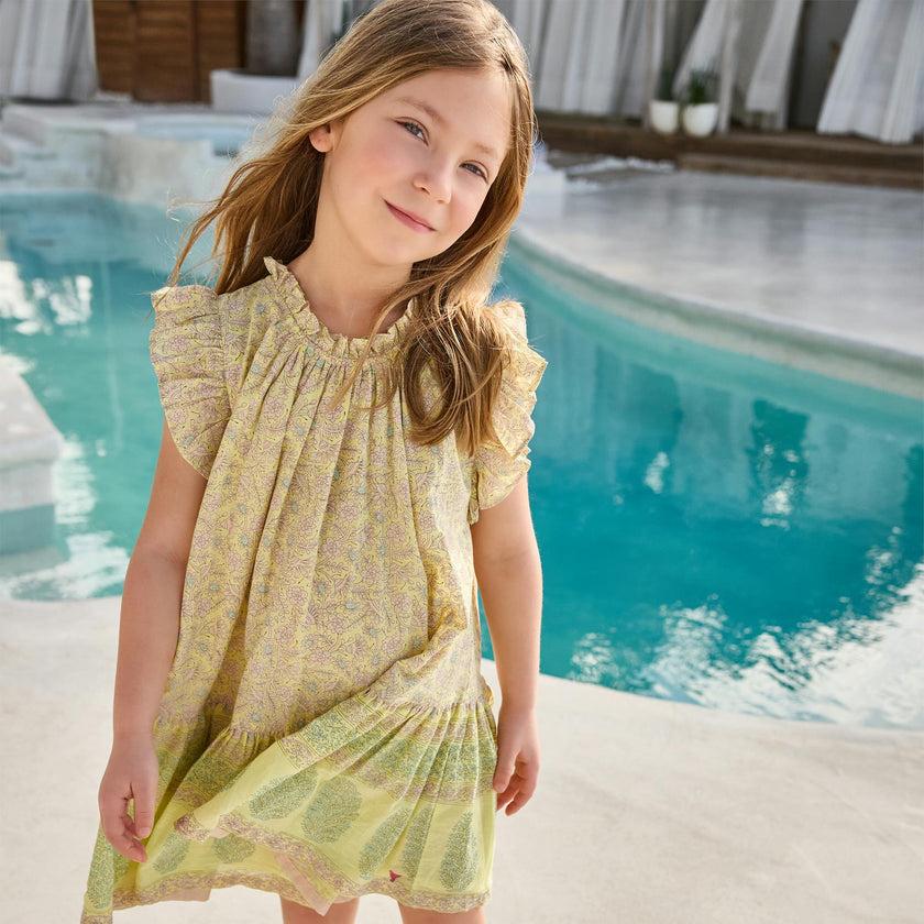 Girls Harper Dress - Citrus Garden Boarder