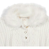 Organic Cable Sweater Cape with Faux Fur, White