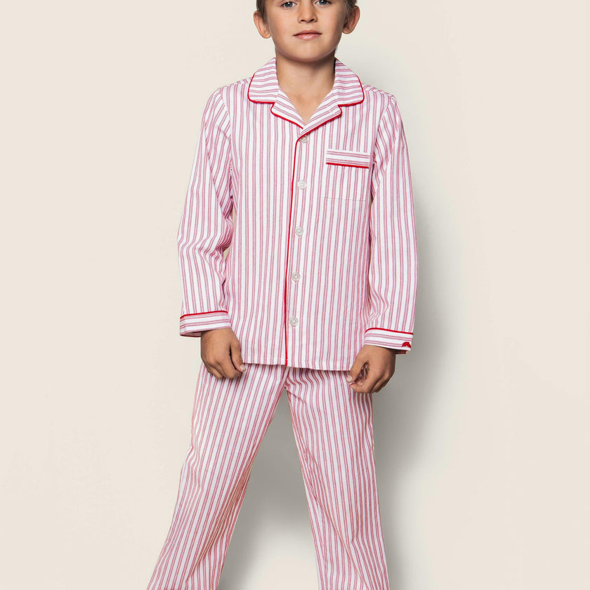 Kid's Twill Pajama Set in Antique Red Ticking