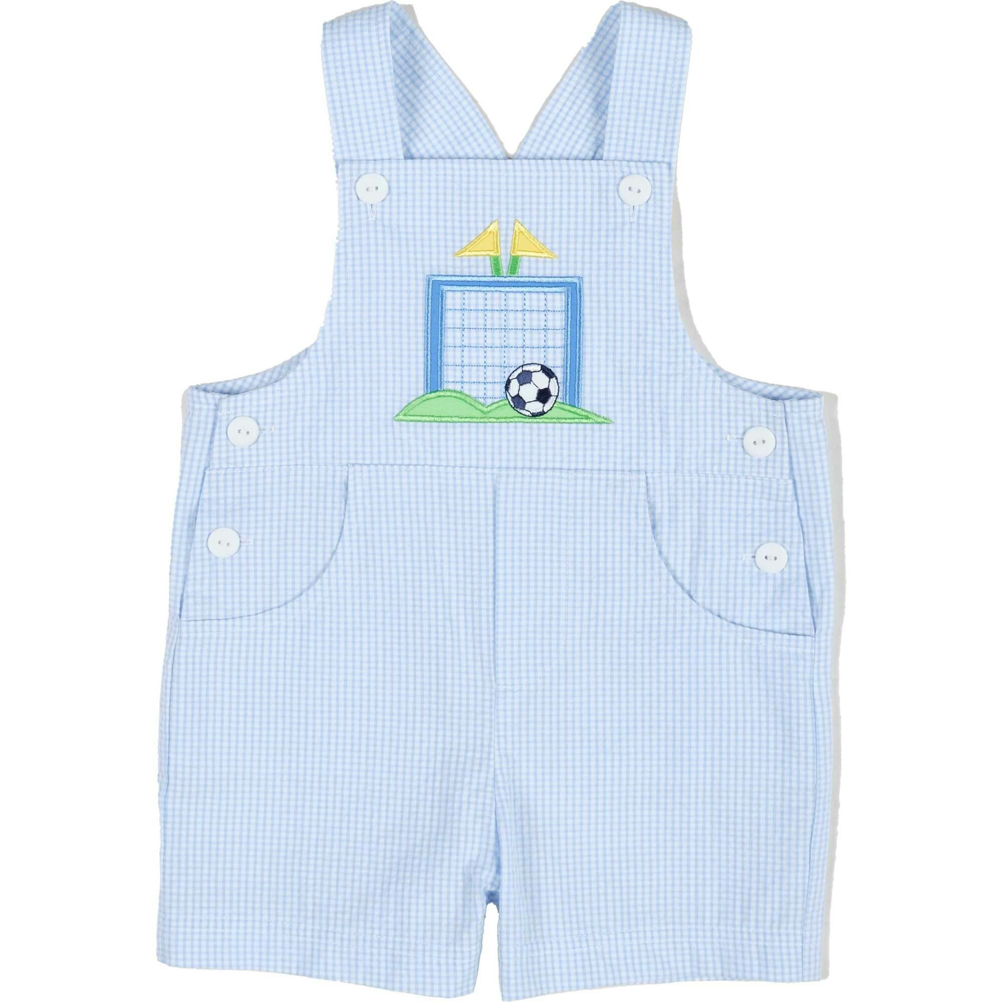 Check Seersucker Shortall With Soccer Goal