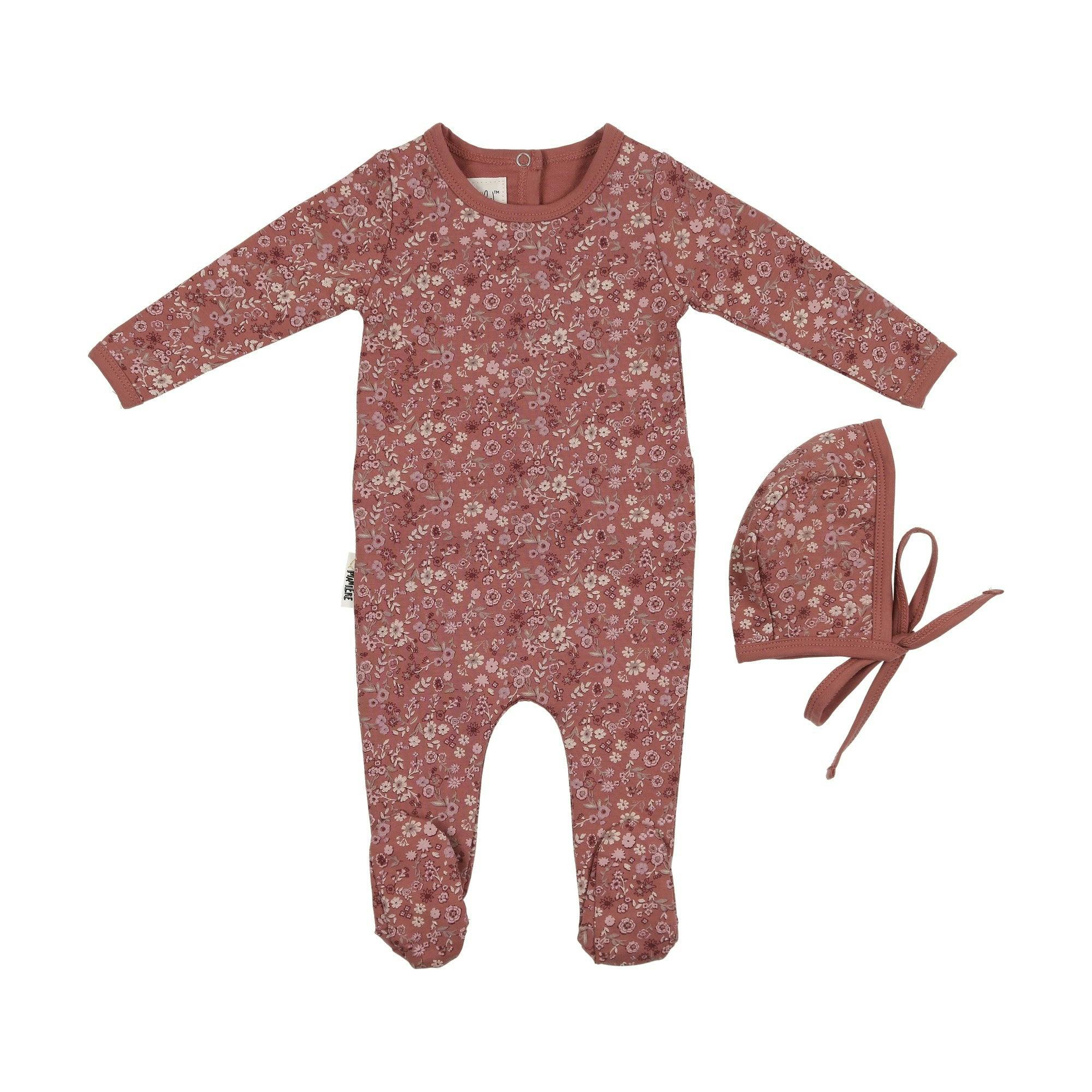 Elegant Floral Footie and Beanie Set