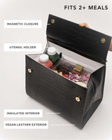Large, Insulated, Chic Lunchbox, Black Croc
